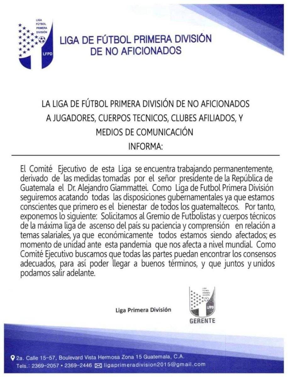 Primera División se pronuncia temas salariales
