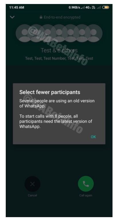 Así se verían las videollamdas de WhatsApp con mayor número de personas.