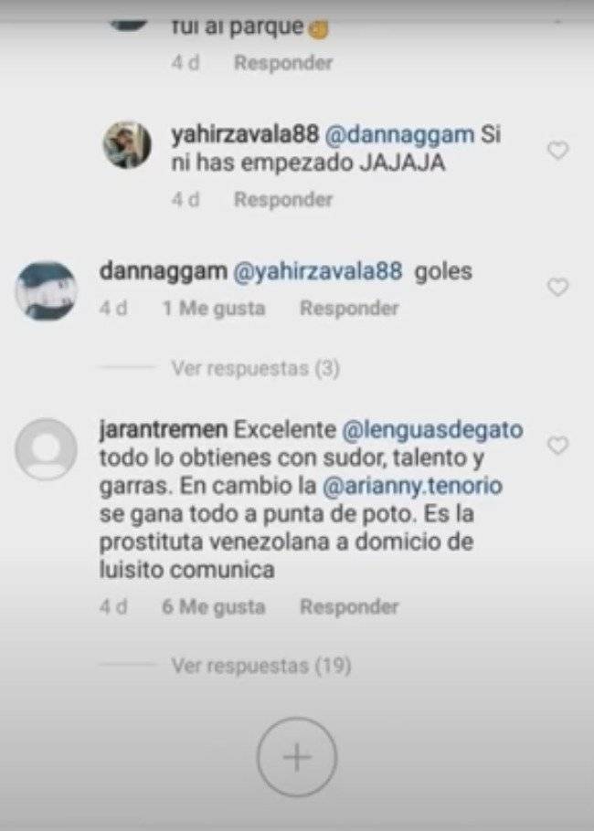 Comentarios en el Instagram de La Chule