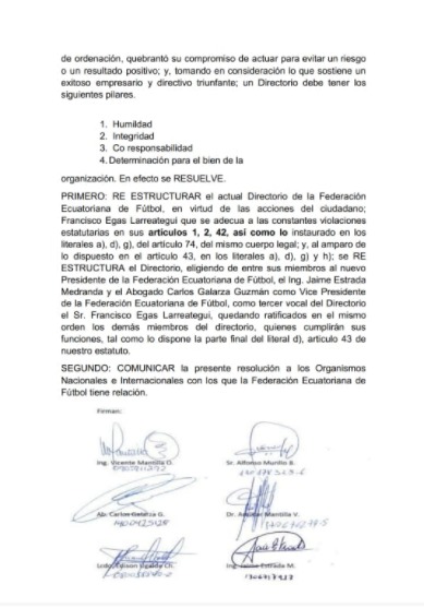 Directorio de la FEF separa de su cargo como presidente a Francisco Egas. Directorio de la FEF separa de su cargo como presidente a Francisco Egas.