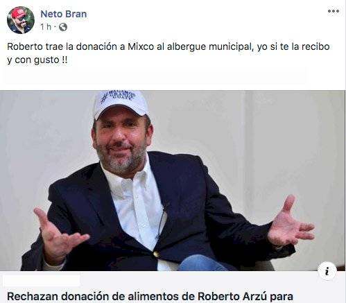 Neto Bran pide a Roberto Arzú donación de alimentos