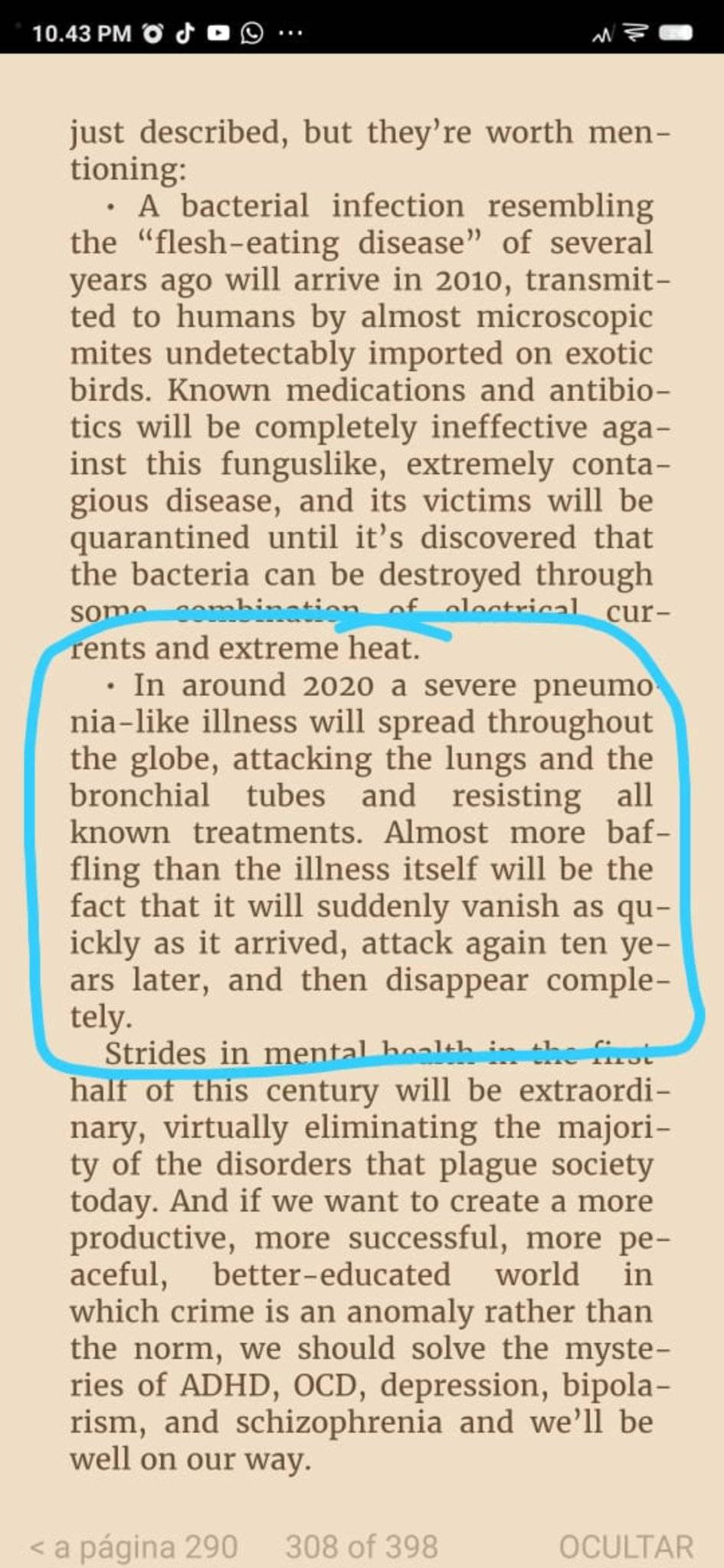 Página 312 del libro en PDF 'End of days' de Sylvia Browne, la psíquica que predijo el COVID-19