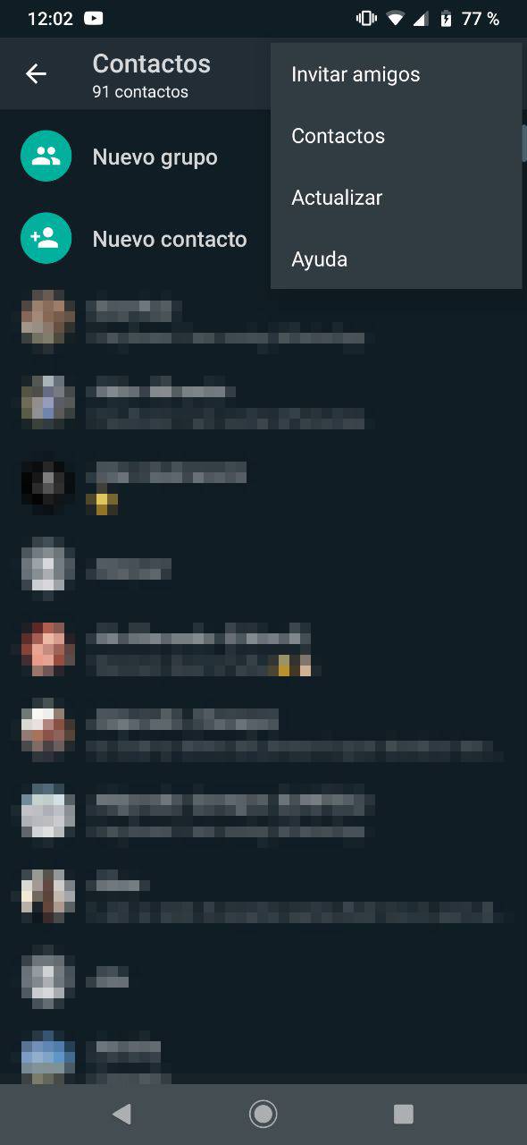 WhatsApp contactos ocultos