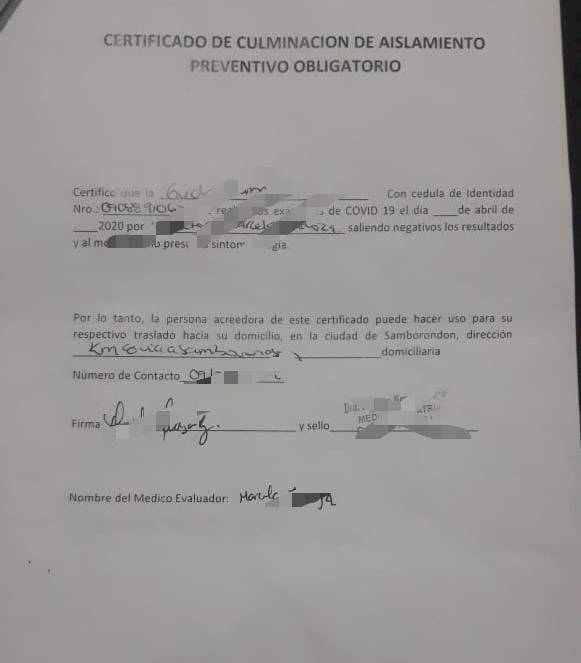 Certificado de culminación de aislamiento