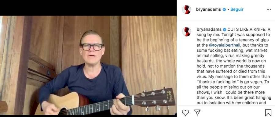 Publicación de Bryan Adams en Instagram