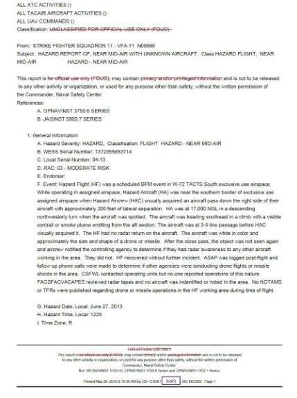 Se desclasifica nuevos reportes sobre ovnis de la Marina de Estados Unidos