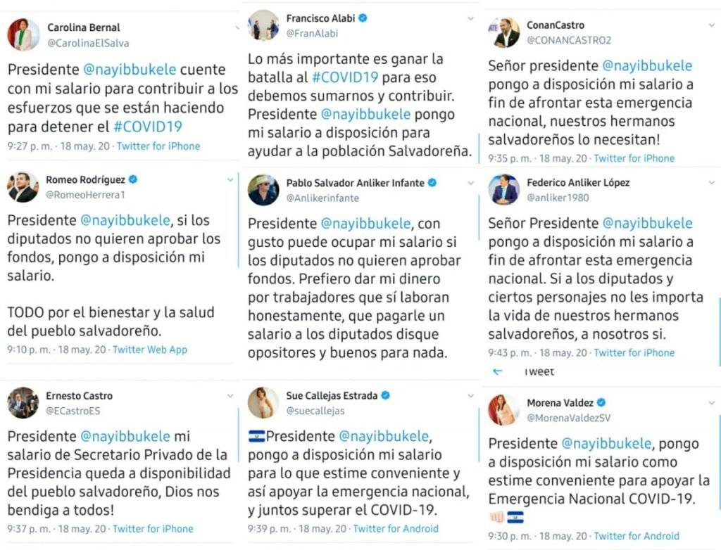 Diputados de El Salvador renunciando a sus salarios