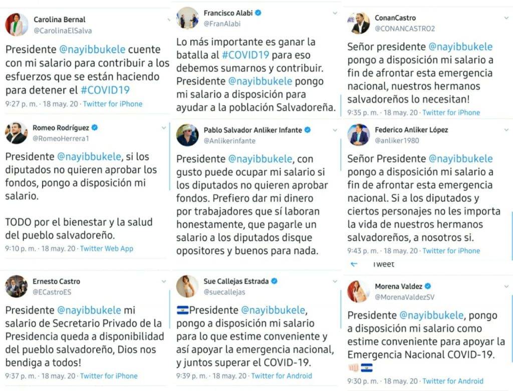 Diputados de El Salvador renunciando a sus salarios