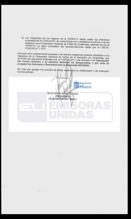 Carta de Mixco a la Fedefut sobre ascensos y descensos