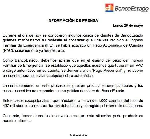 Respuesta banco Estado