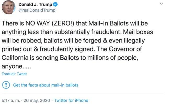 Twitter enlaza un tuit de Trump con información verificada que lo "contradice"