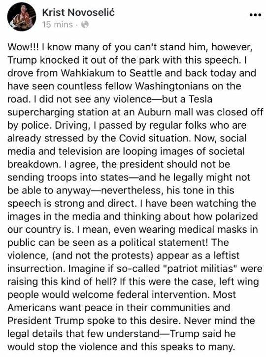 El criticado mensaje de Novoselic / Foto: Captura Facebook
