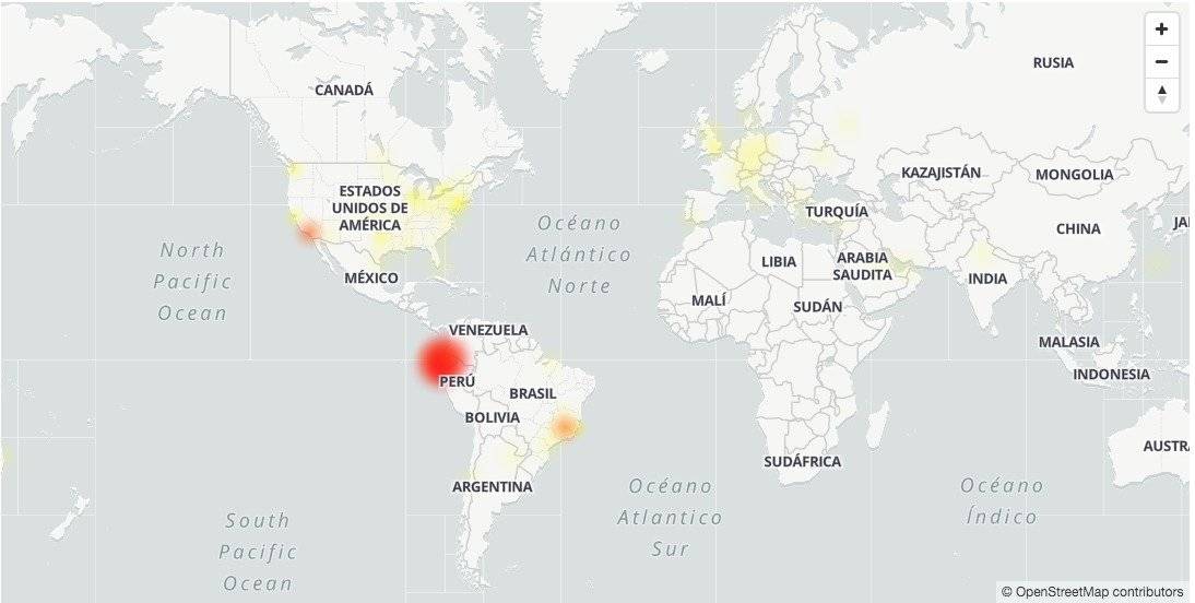 Mapa de fallos en Twitter