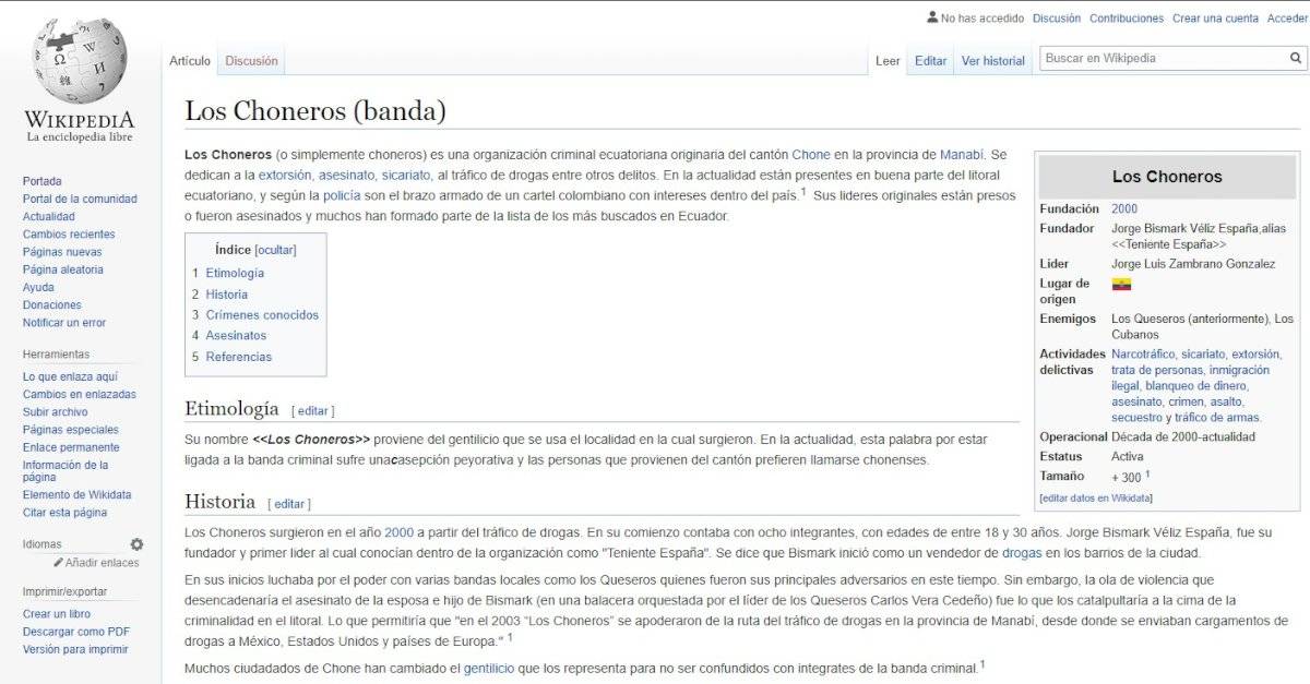 Los Choneros en Wikipedia