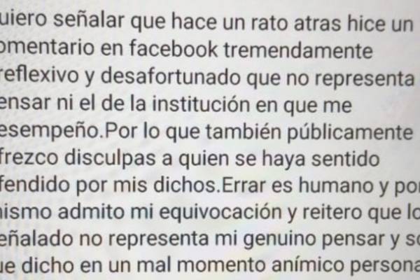 Disculpas fiscal Obreque