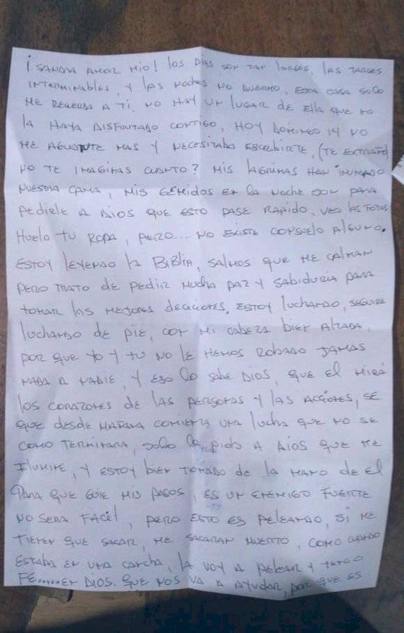 Carta de Carlos Luis Morales a su esposa