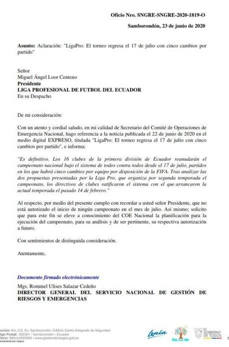 Comunicado COE Nacional