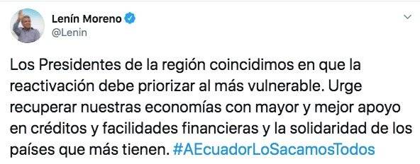 Tuit del presidente Lenín Moreno