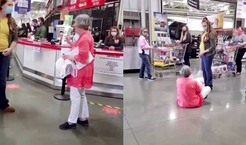 Mujer de la tercera edad se niega a usar el cubrebocas y hace “berrinche” en tienda