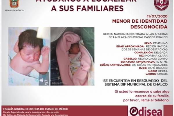 Boletín informativo sobre bebé abandonada