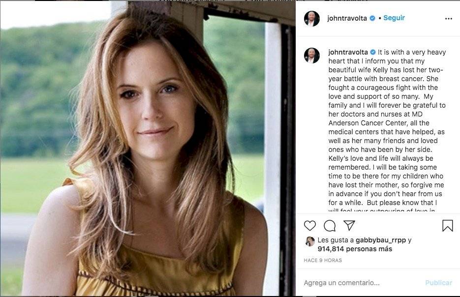 El mensaje de John Travolta tras la muerte de su esposa Kelly Preston