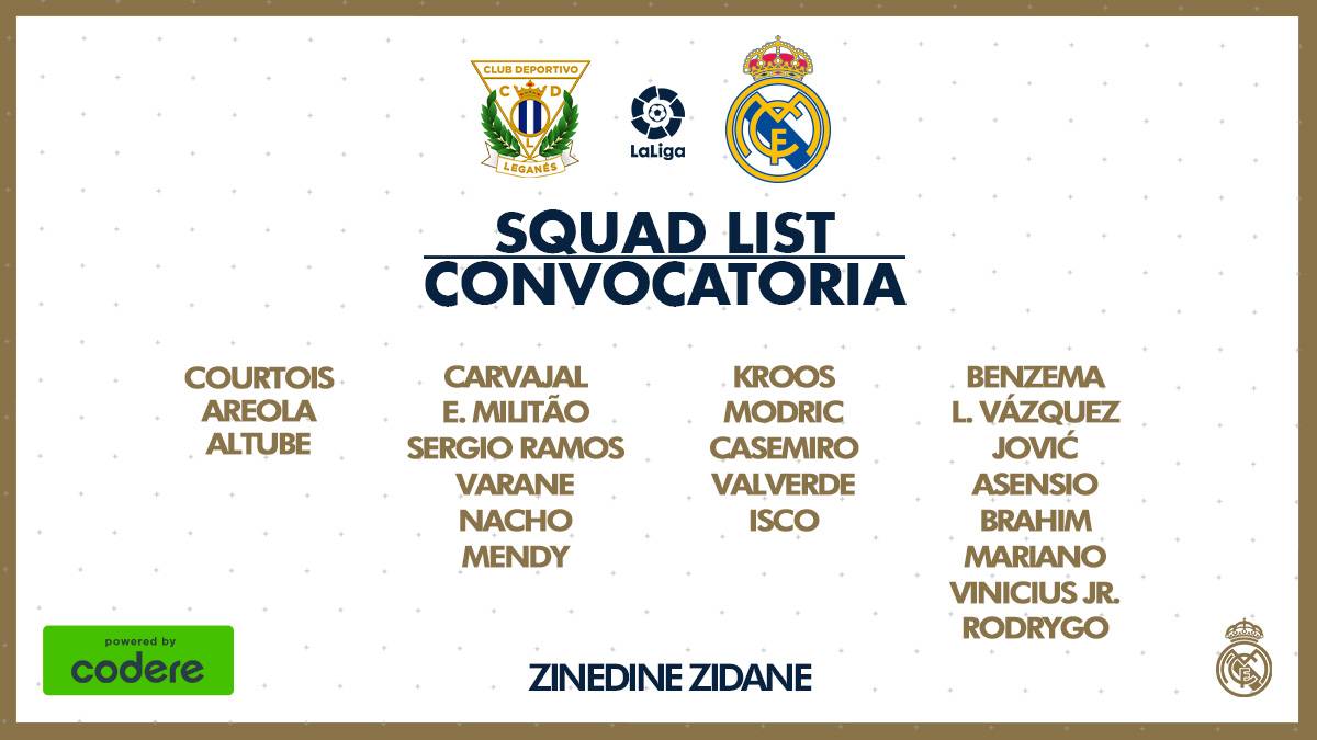 Convocatoria Leganés contra Real Madrid