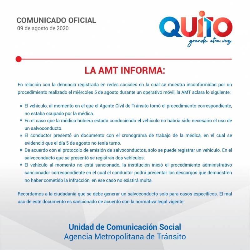 Pronunciamiento de la AMT