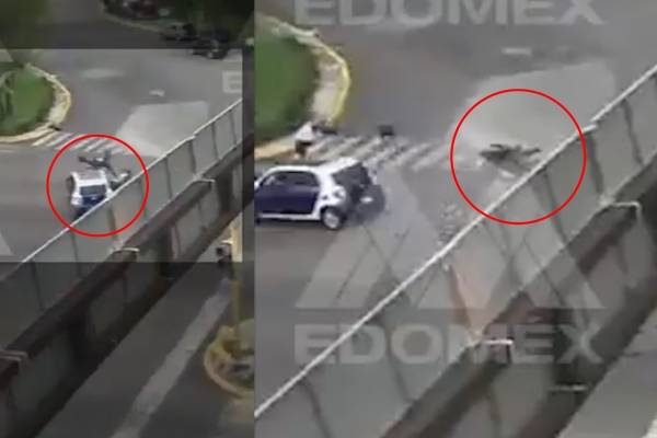Motociclista intenta cruzar en rojo y se impacta contra automóvil en Naucalpan