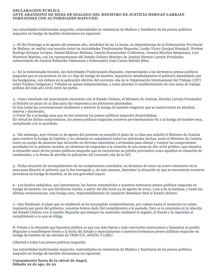 declaración mapuche