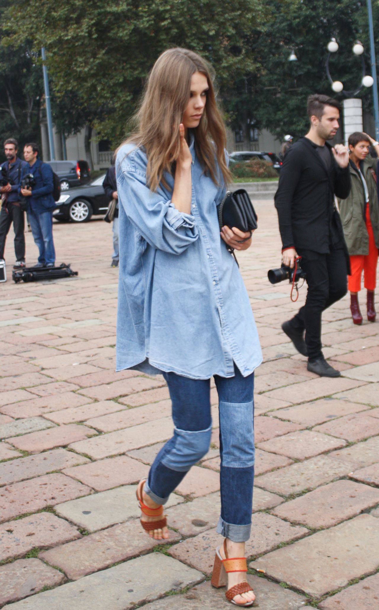 Larga con pantalones jeans Blusa de mezclilla