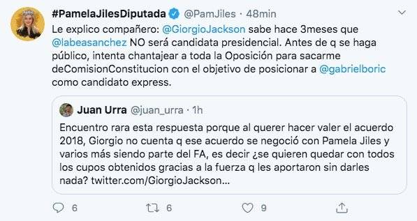 Foto: La publicación en Twitter de Pamela Jiles