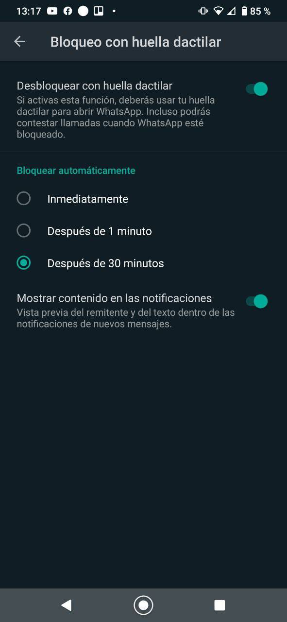 WhatsApp huella dactilar WhatsApp huella dactilar