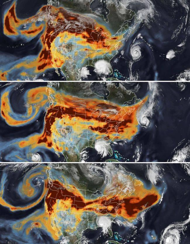 Mapa satelital de incendios y huracanes en Estados Unidos. Mapa satelital de incendios y huracanes en Estados Unidos.