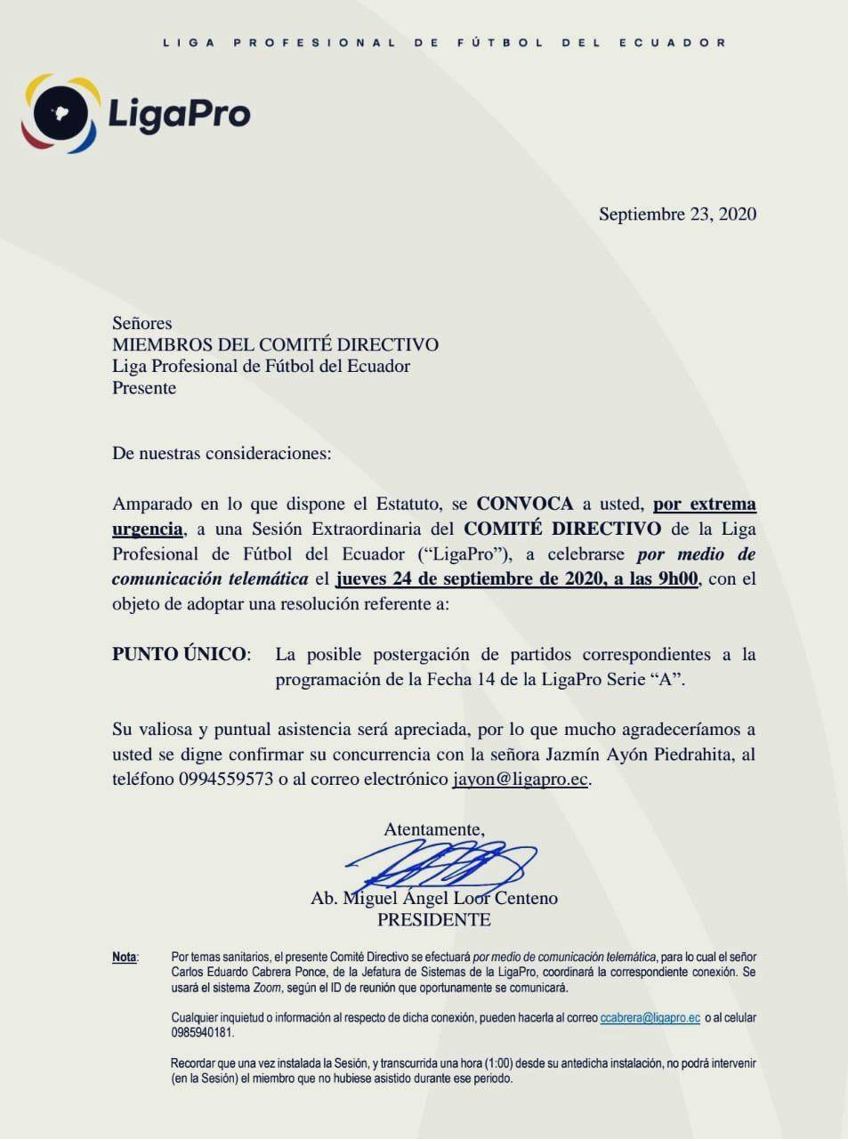 Sesión urgente de la Liga Pro