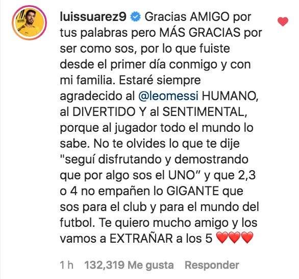 Messi sobre salida de Suárez
