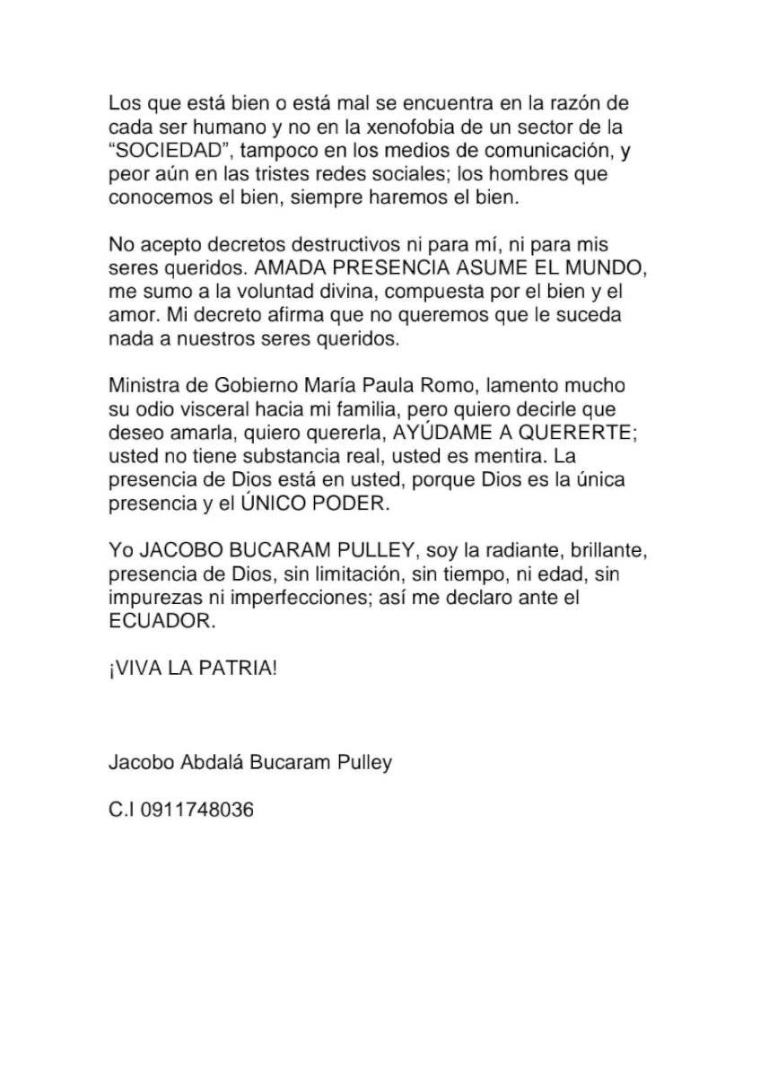 Carta de Jacobo Bucaram