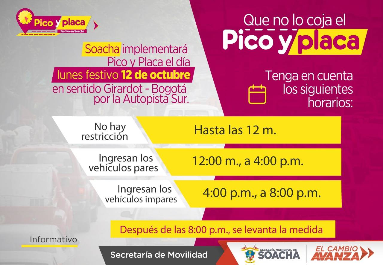 Soacha implementará pico y placa en la Autopista Sur para el ingreso a Bogotá