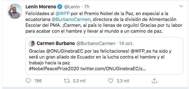 Carmen Burbano, la ecuatoriana forma parte del Programa Mundial de Alimentos, ganador del Nobel de la Paz 2020