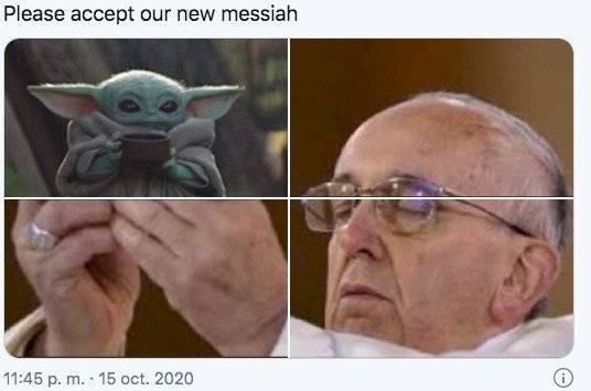 Meme del papa Francisco con Baby Yoda