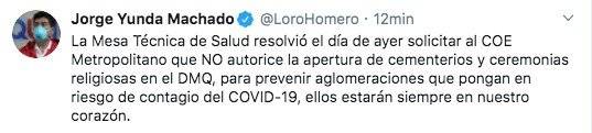Pronunciamiento del alcalde de Quito, Jorge Yunda