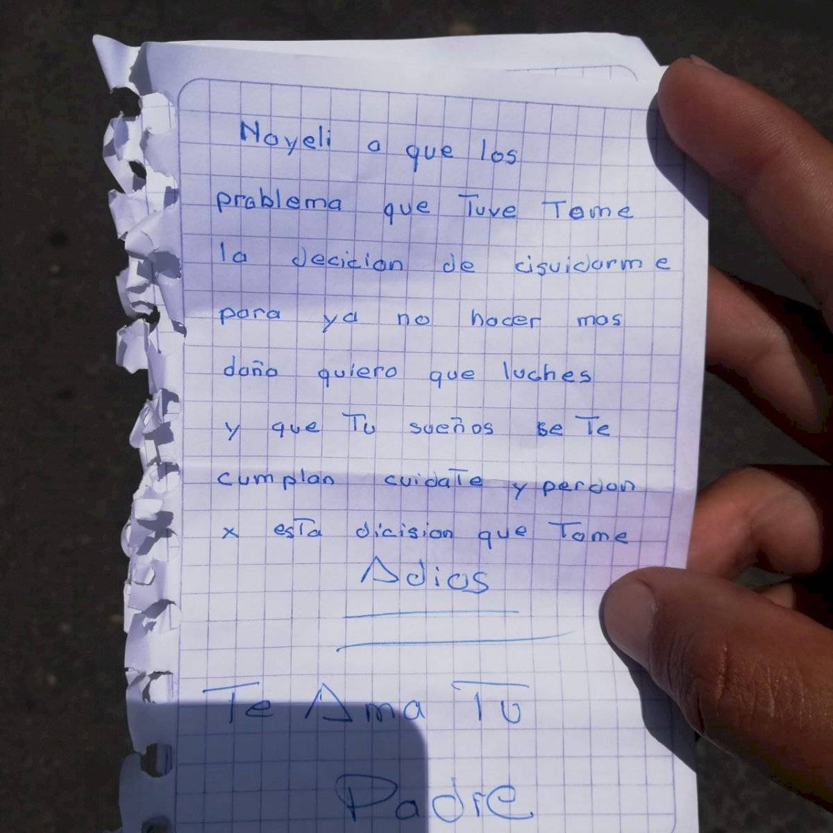 Carta del hombre que intentó saltar del puente del río Chiche