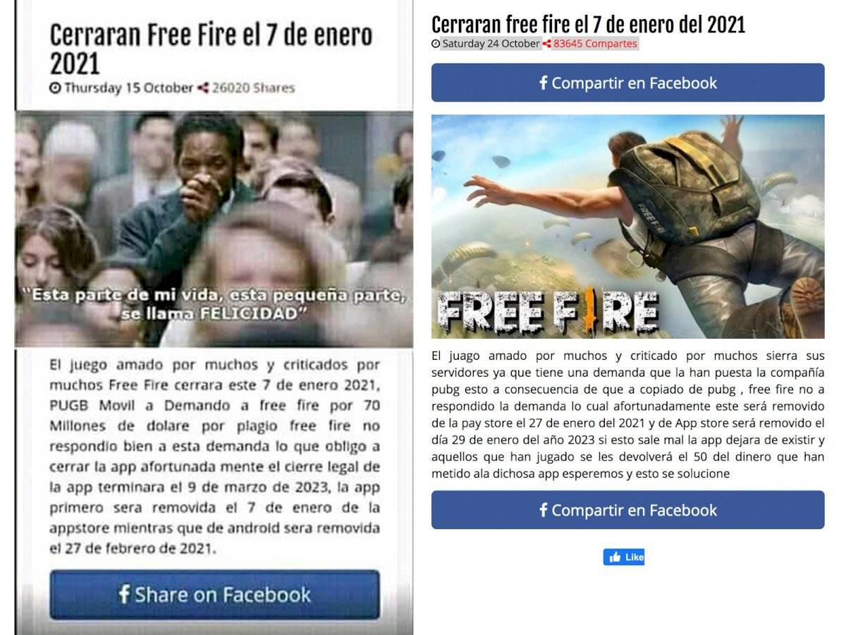 Supuesta publicación del fin de Free Fire