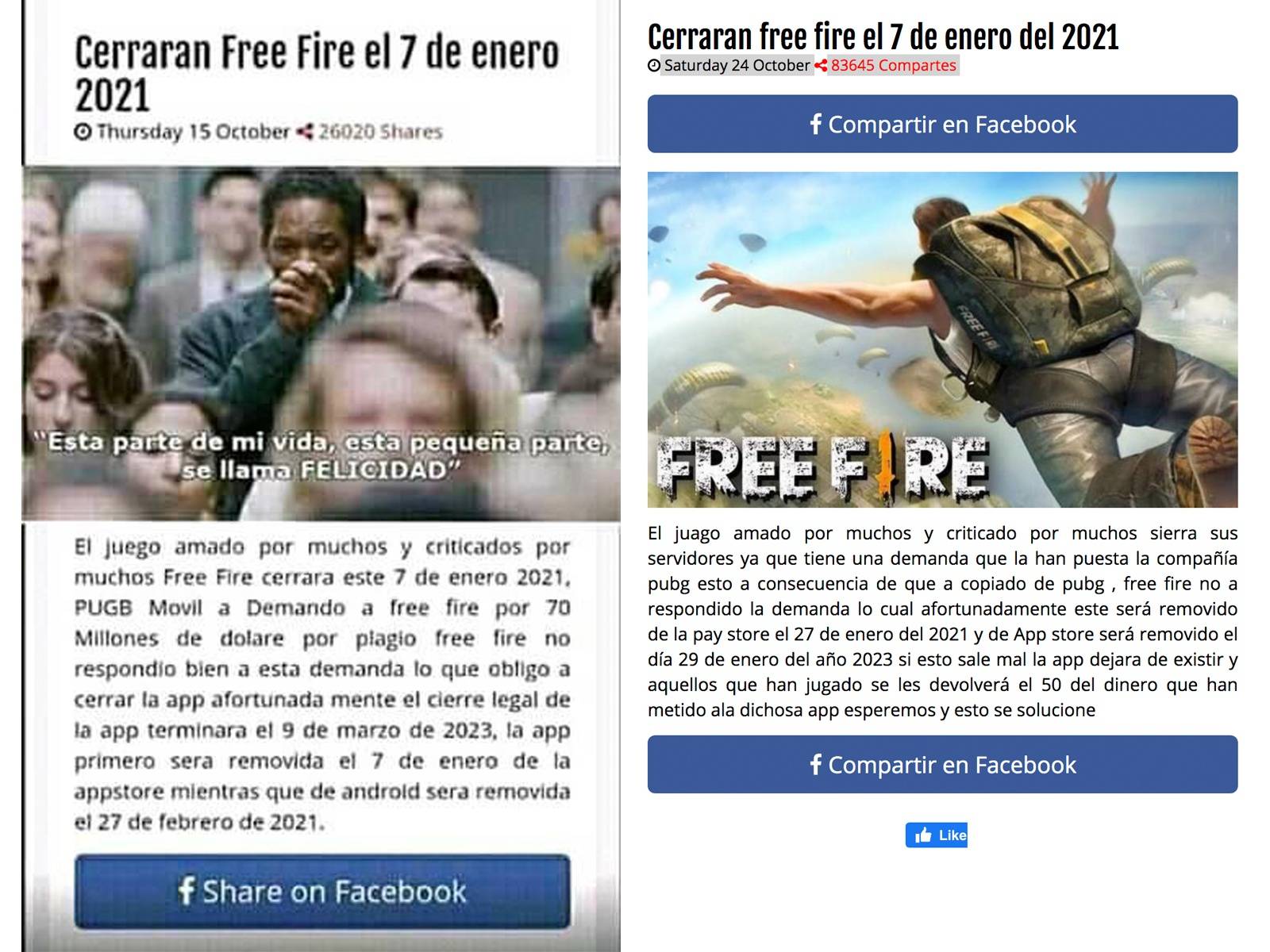Supuesta publicación del fin de Free Fire Supuesta publicación del fin de Free Fire