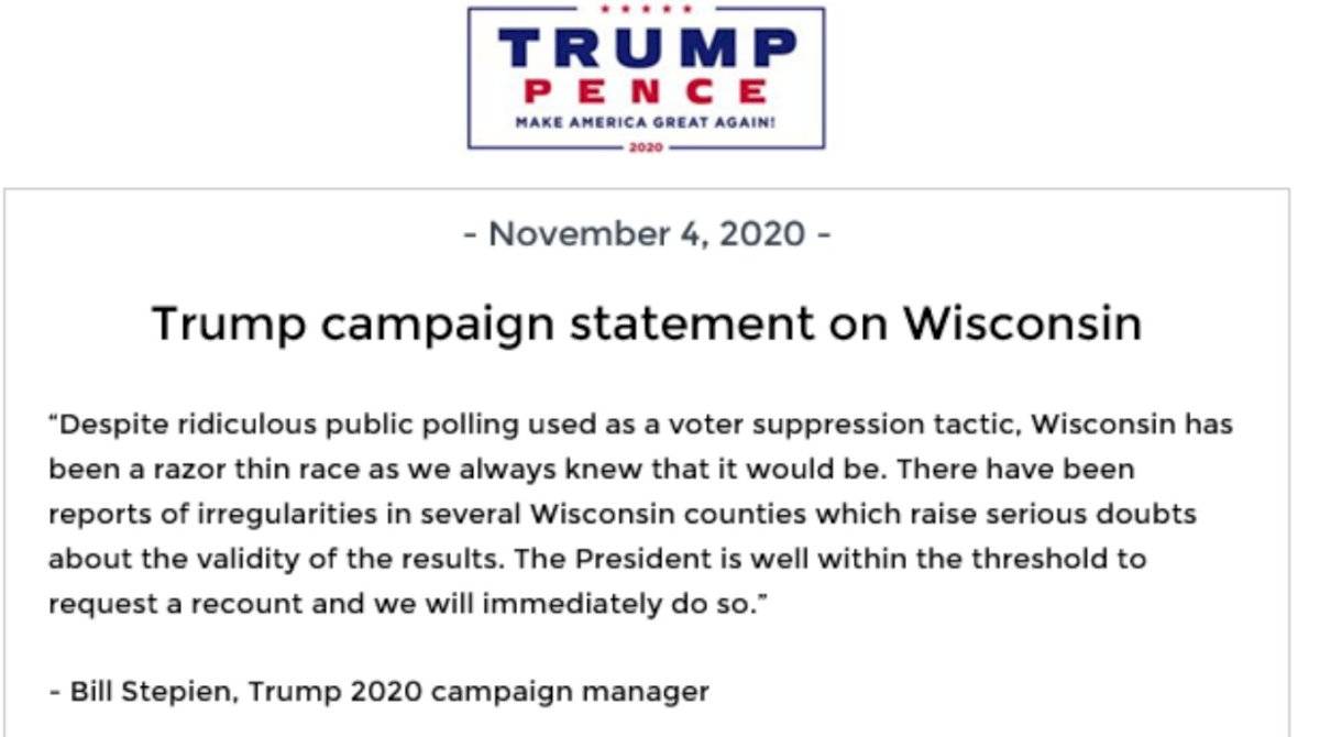 Campaña de Trump irá a la Suprema Corte por Wisconsin