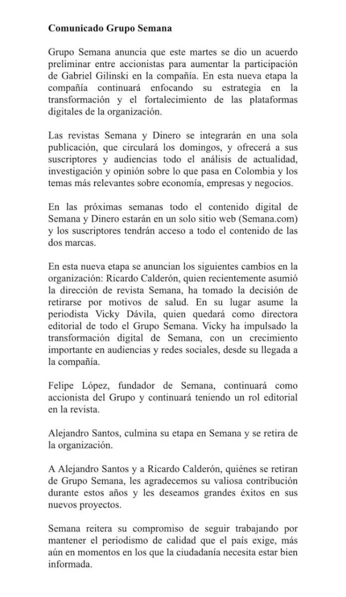 Comunicado Grupo Semana
