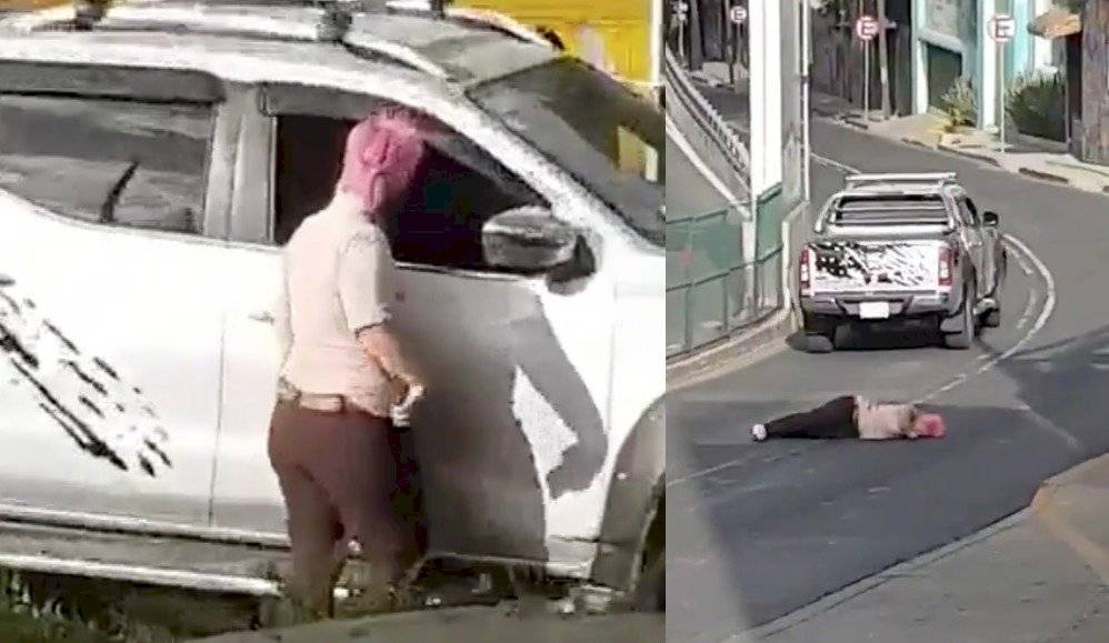 Camioneta arrastra a mujer