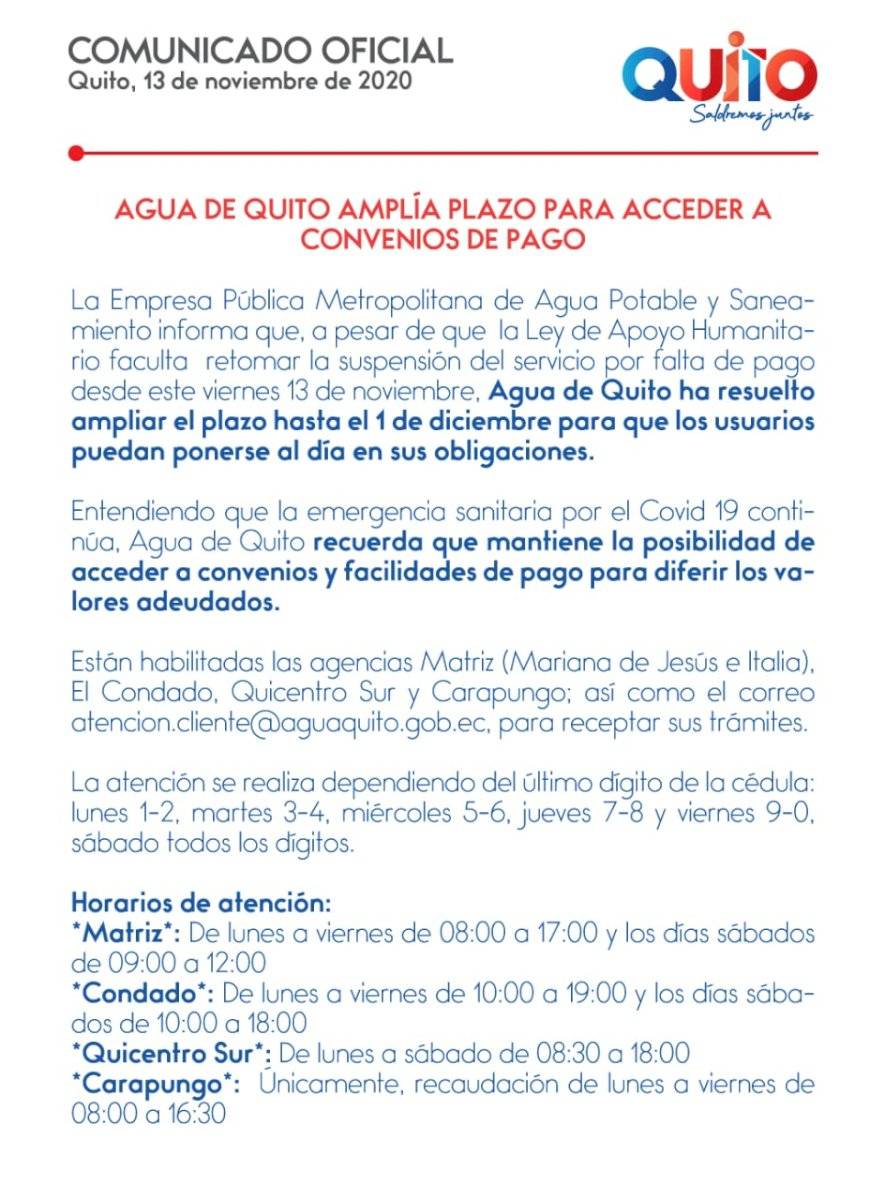 Comunicado de Agua de Quito