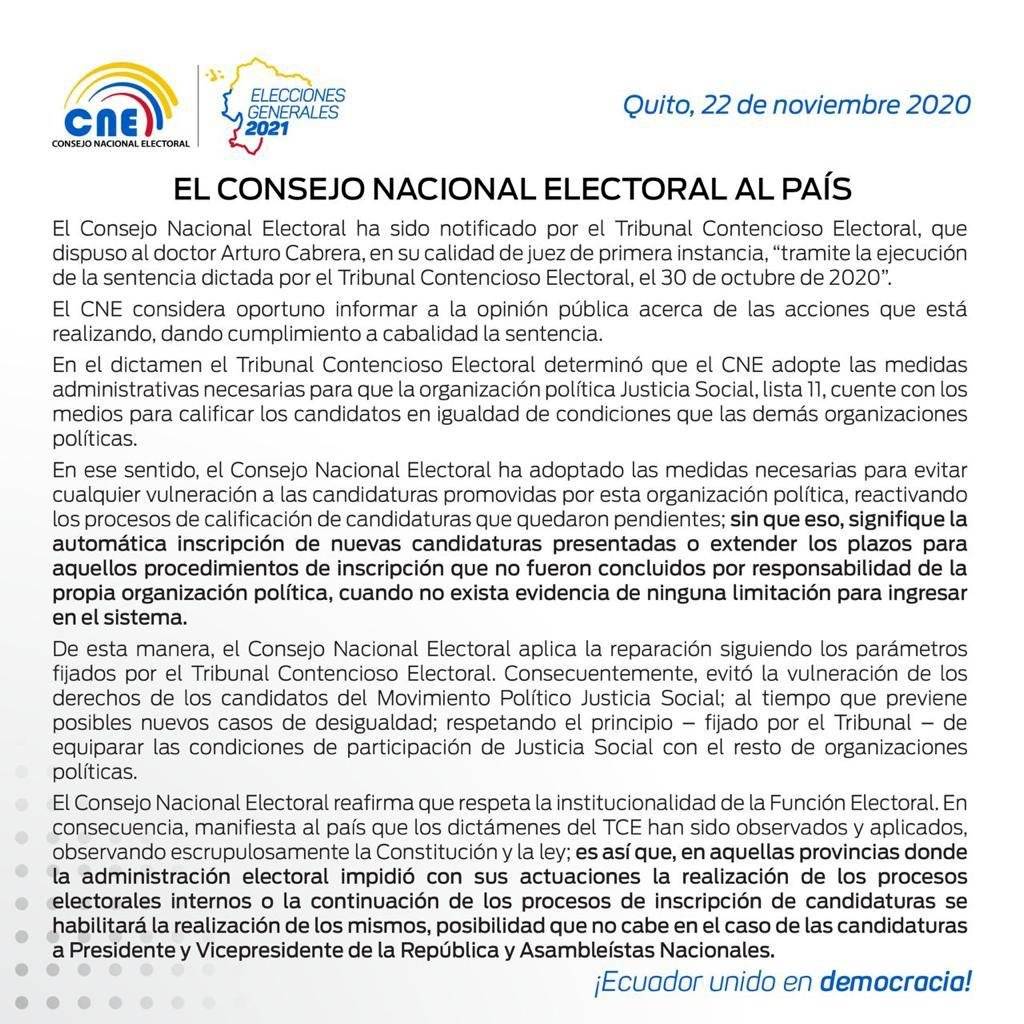 Pronunciamiento de CNE sobre candidatura de Álvaro Noboa