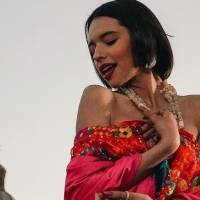 Ángela Aguilar brilla en una extraordinaria confección mexicana: Un vestido de corsé bordado de mariposas y falda con flores cempasúchil
