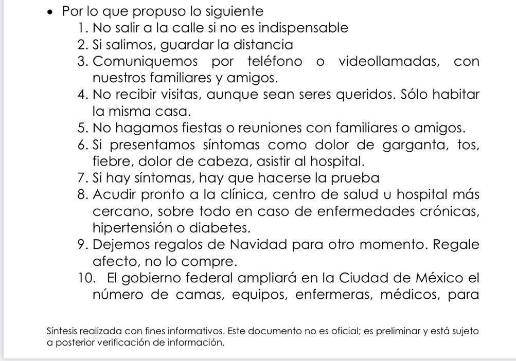 Mandamientos del presidente López Obrador para controlar la pandemia en Navidad